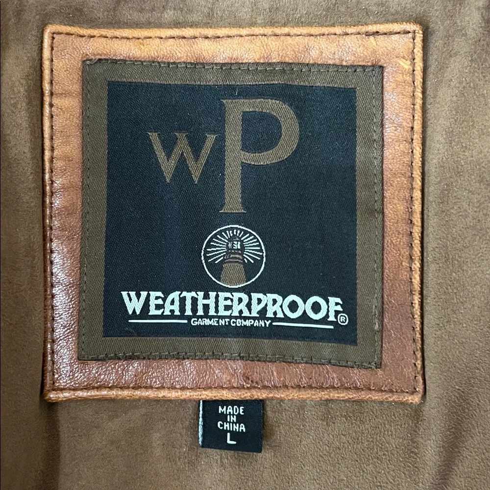 Men's Vintage Weatherproof 100% Genuine Brown Leather Jacket - Picture 9 of 9